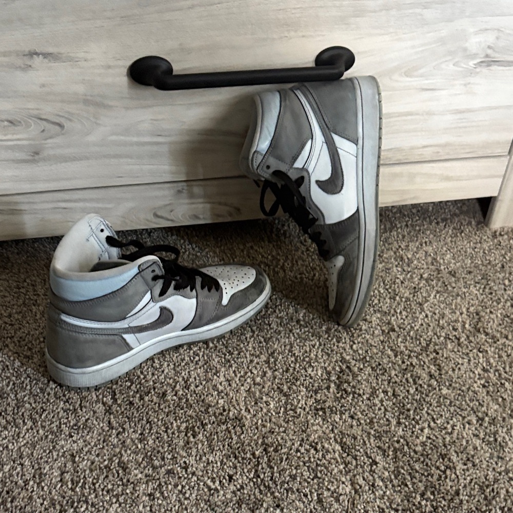 Gray and White High-Top Jordans